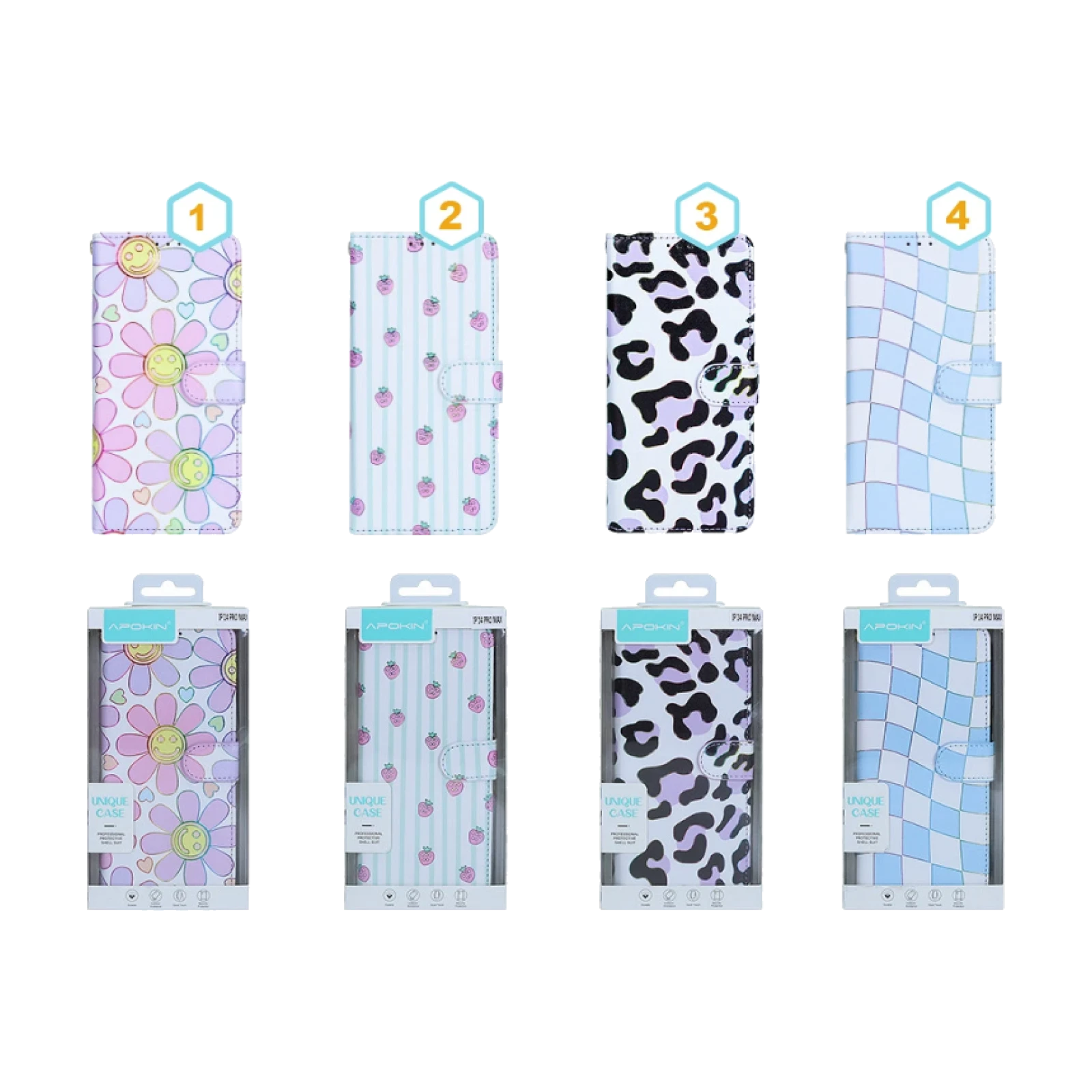 Funda Tapa con Tarjetero iPhone 16 Pro - 4 Dibujos