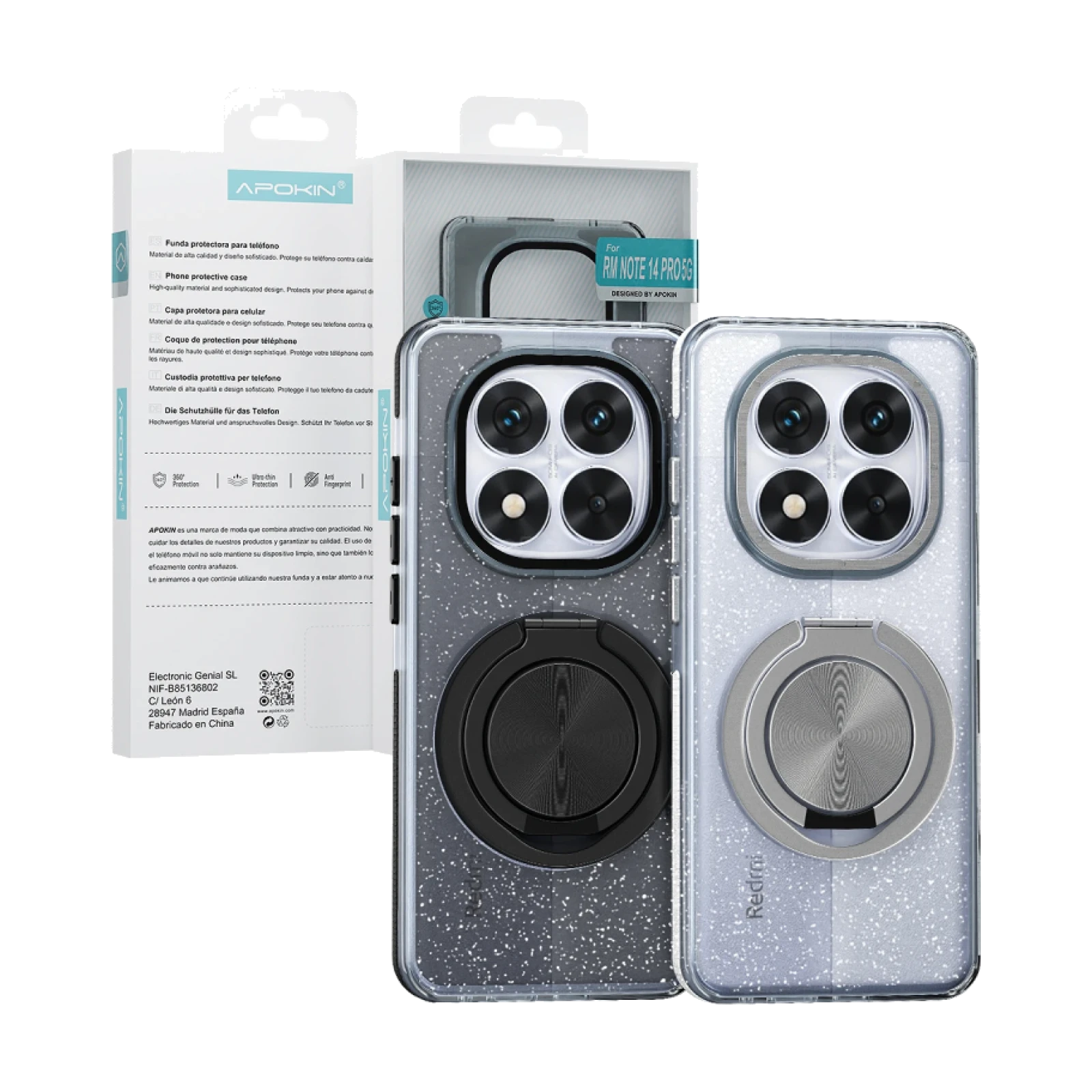 Funda Purpurina con Soporte 360 Apokin Xiaomi Redmi Note 14 Pro 5G/Poco X7