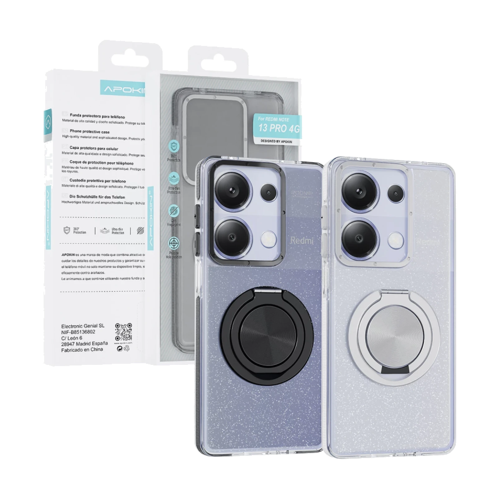 Funda Purpurina con Soporte 360 Apokin Xiaomi Redmi Note 14 5G