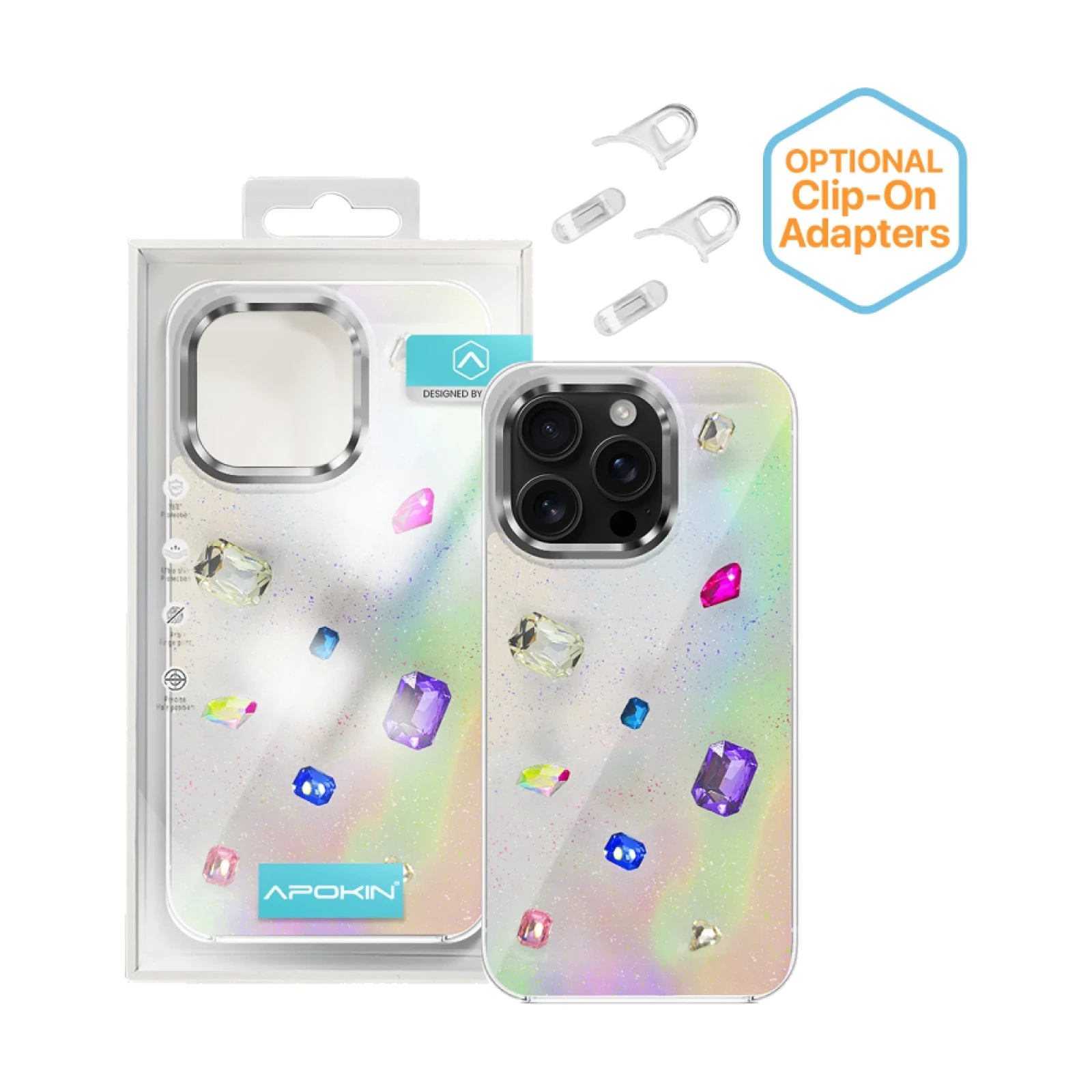 Funda Iridiscente con Piedras para iPhone 16 Pro