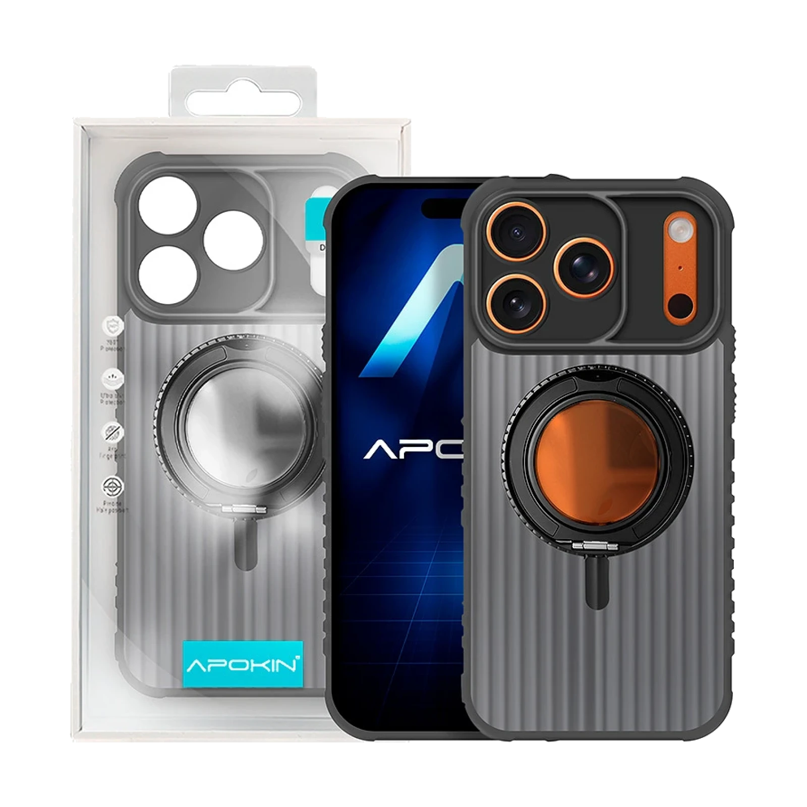 Funda Metalizada con Anilla y Soporte para Iphone 17 Pro