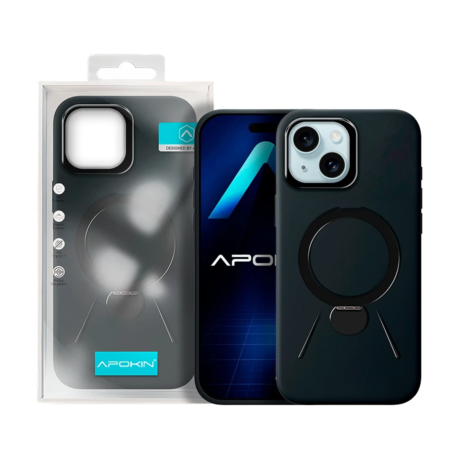 Funda Rock con Anilla y Soporte para Iphone 15