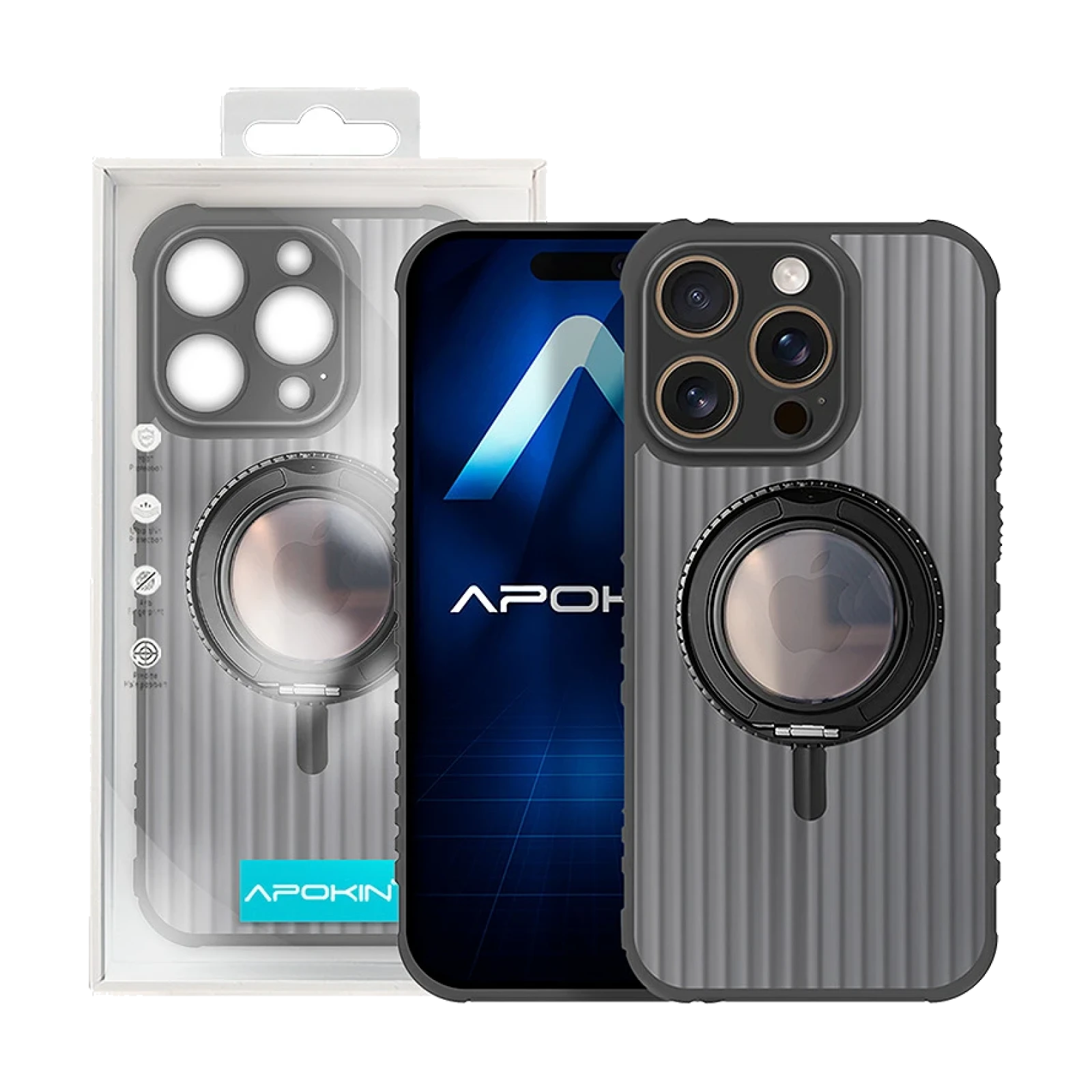 Funda Metalizada con Anilla y Soporte para Iphone 15 Pro Max