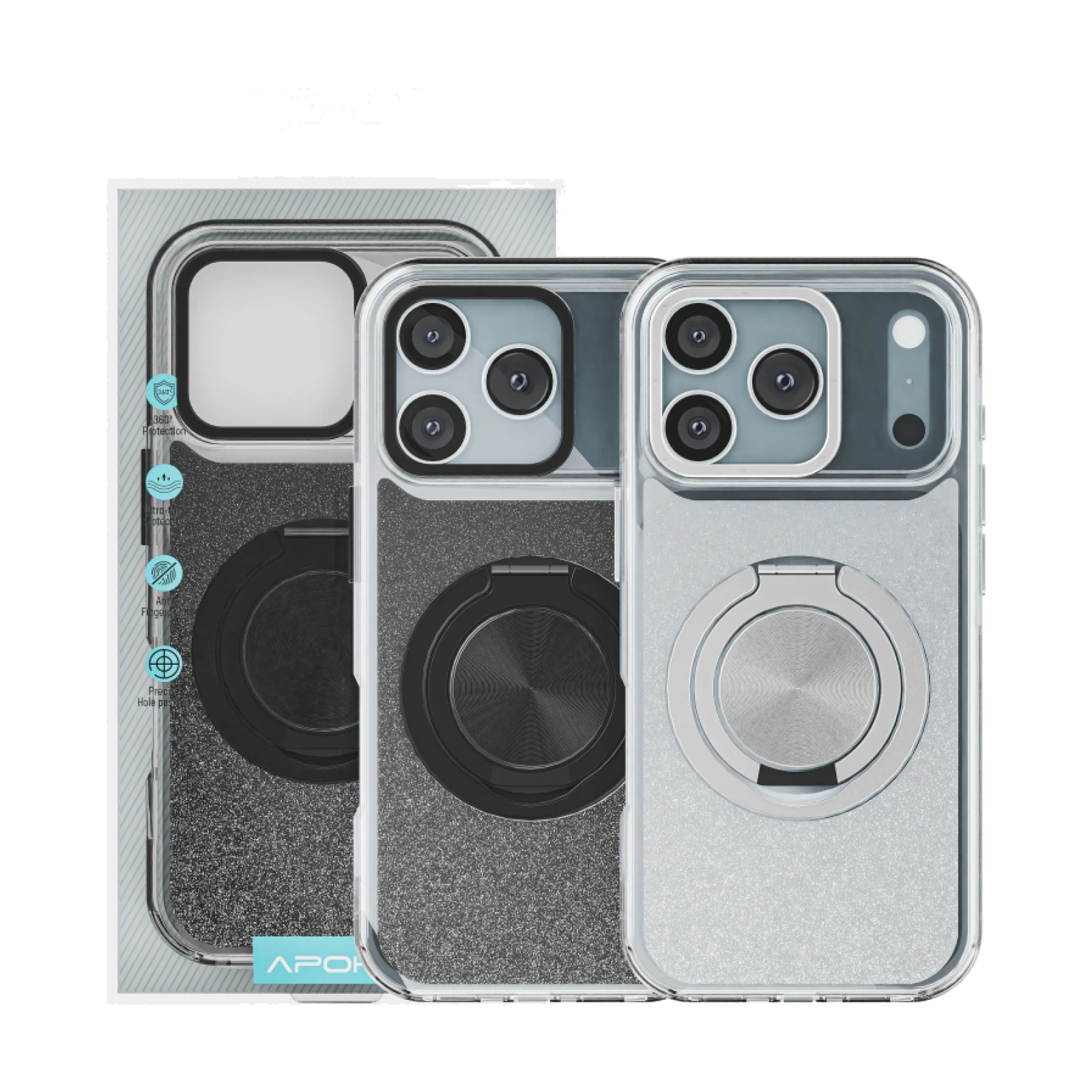 Funda Purpurina con Soporte 360 Apokin iPhone 17 Pro Max