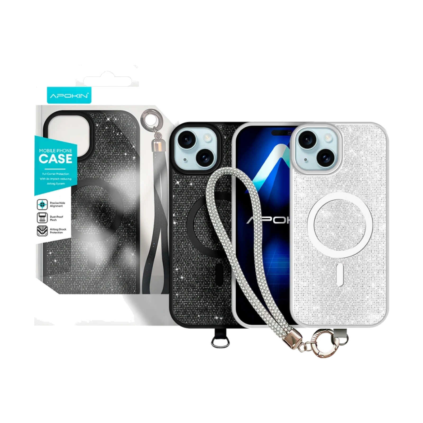 Funda con Magsafe de Diamantes y Correa para iPhone 15