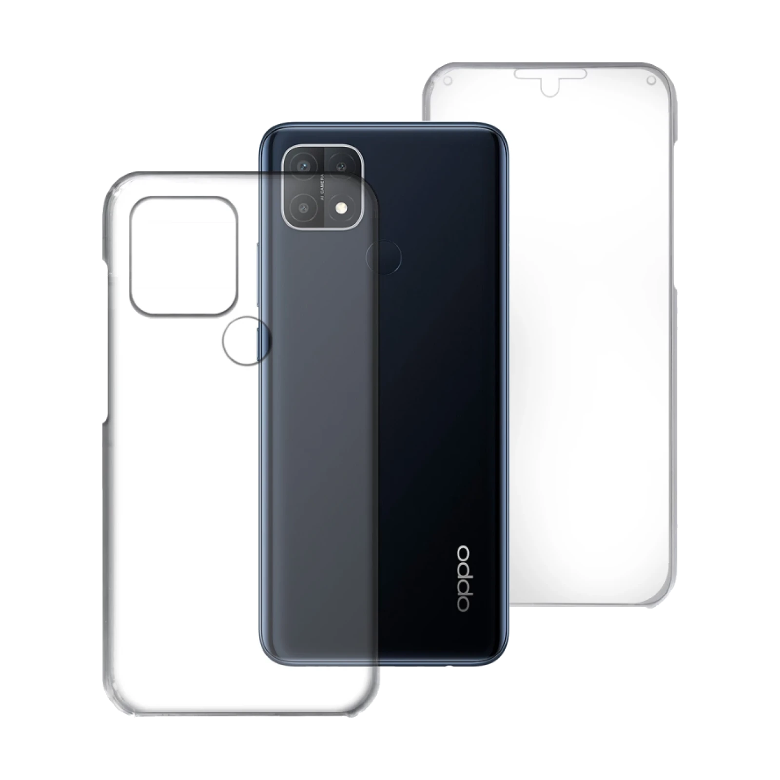 Funda Doble Oppo A15 Silicona Transparente Delantera y Trasera