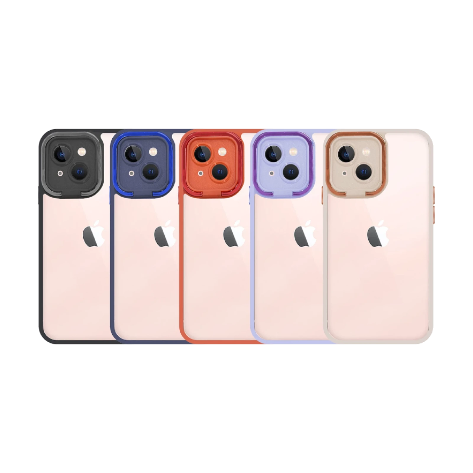 Funda Premium Antigolpe Con Soporte Plegable Transparente para iPhone 13 Borde Camara Aluminio 6 Color