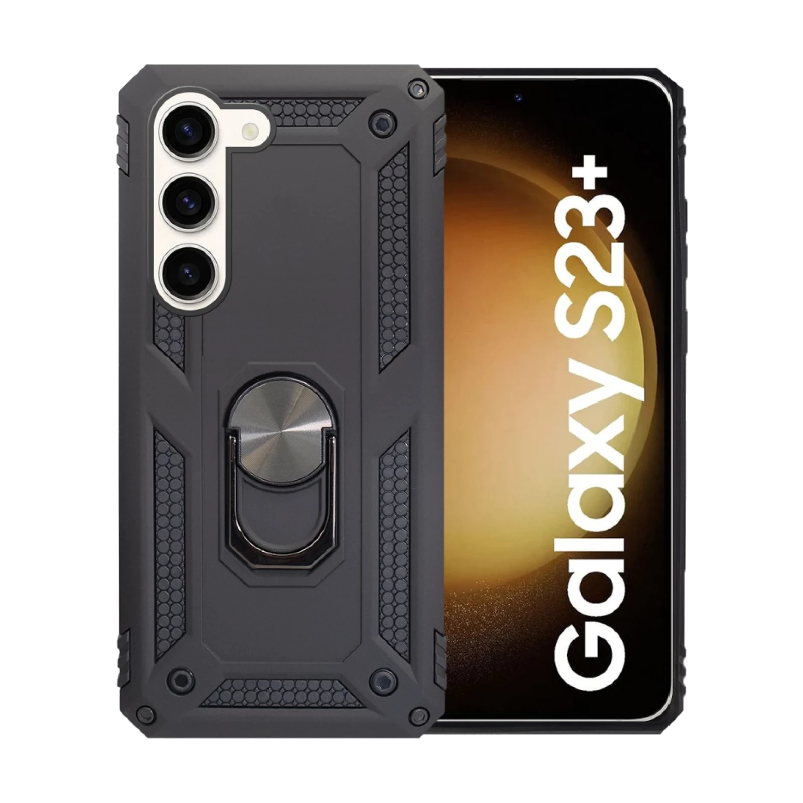 Funda Aluminio Antigolpe Samsung Galaxy S23 Plus con Iman y Soporte de Anilla 360