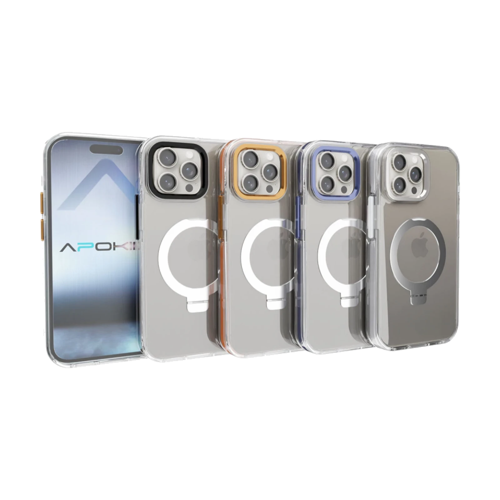 Funda Premium Transparente con Soporte Aluminio para Iphone 15 Plus