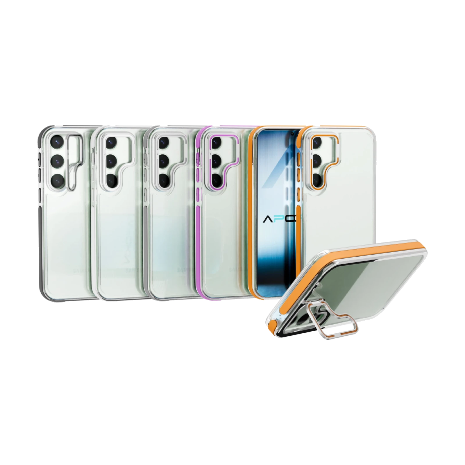 Funda Acrilica Borde Silicona son Soporte Cubrecamara Samsung S24/S25 Plus en
