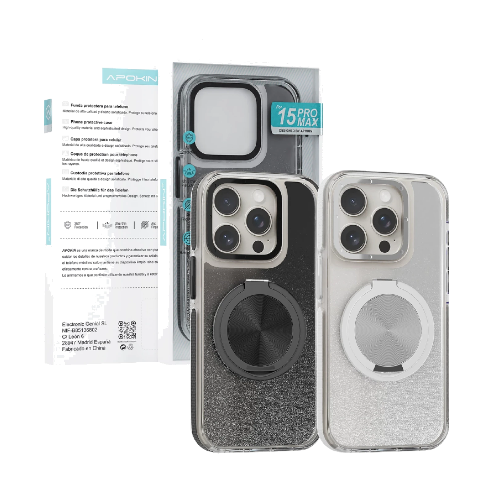 Funda Purpurina con Soporte 360 Apokin Samsung A15