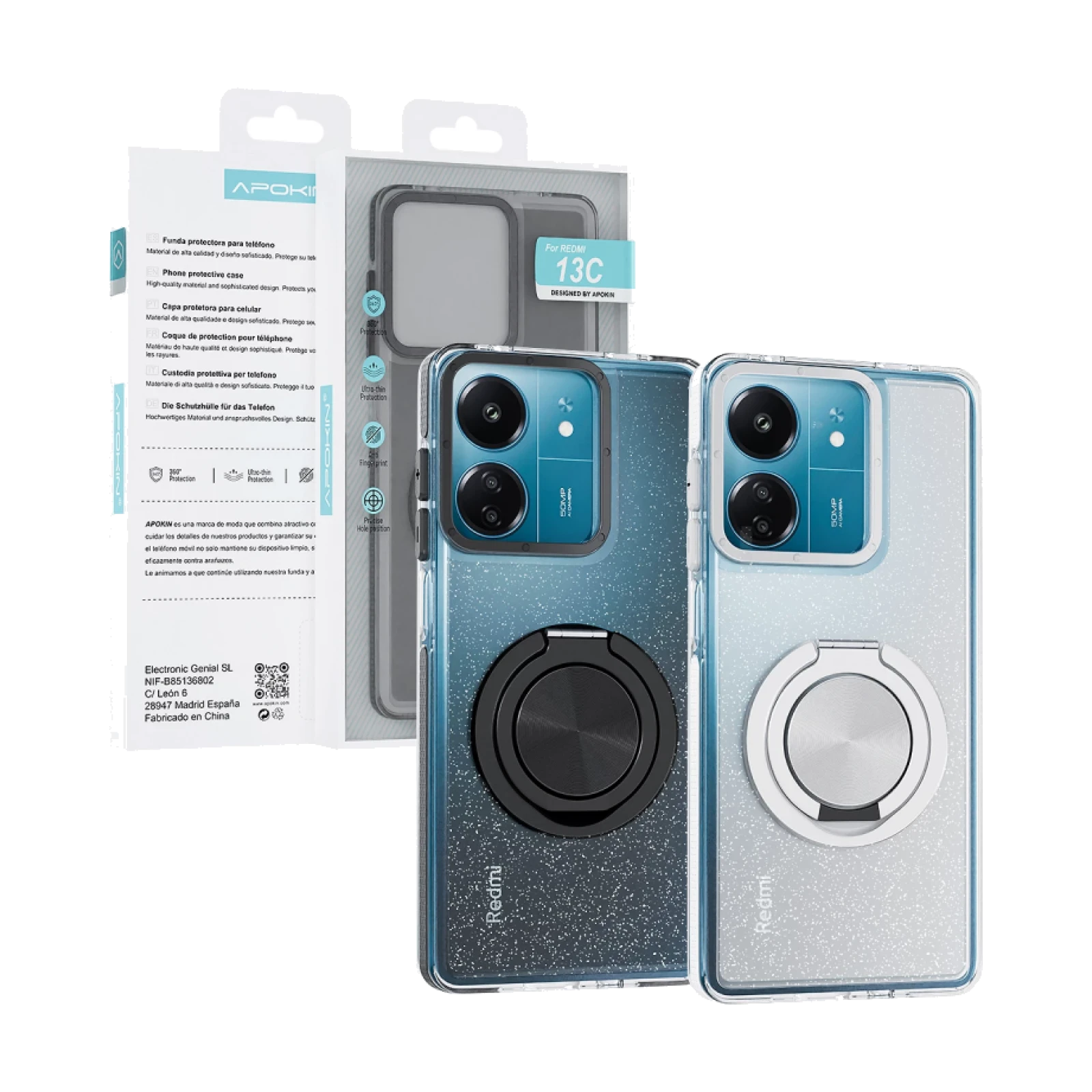 Funda Purpurina con Soporte 360 Apokin Xiaomi Redmi 13C