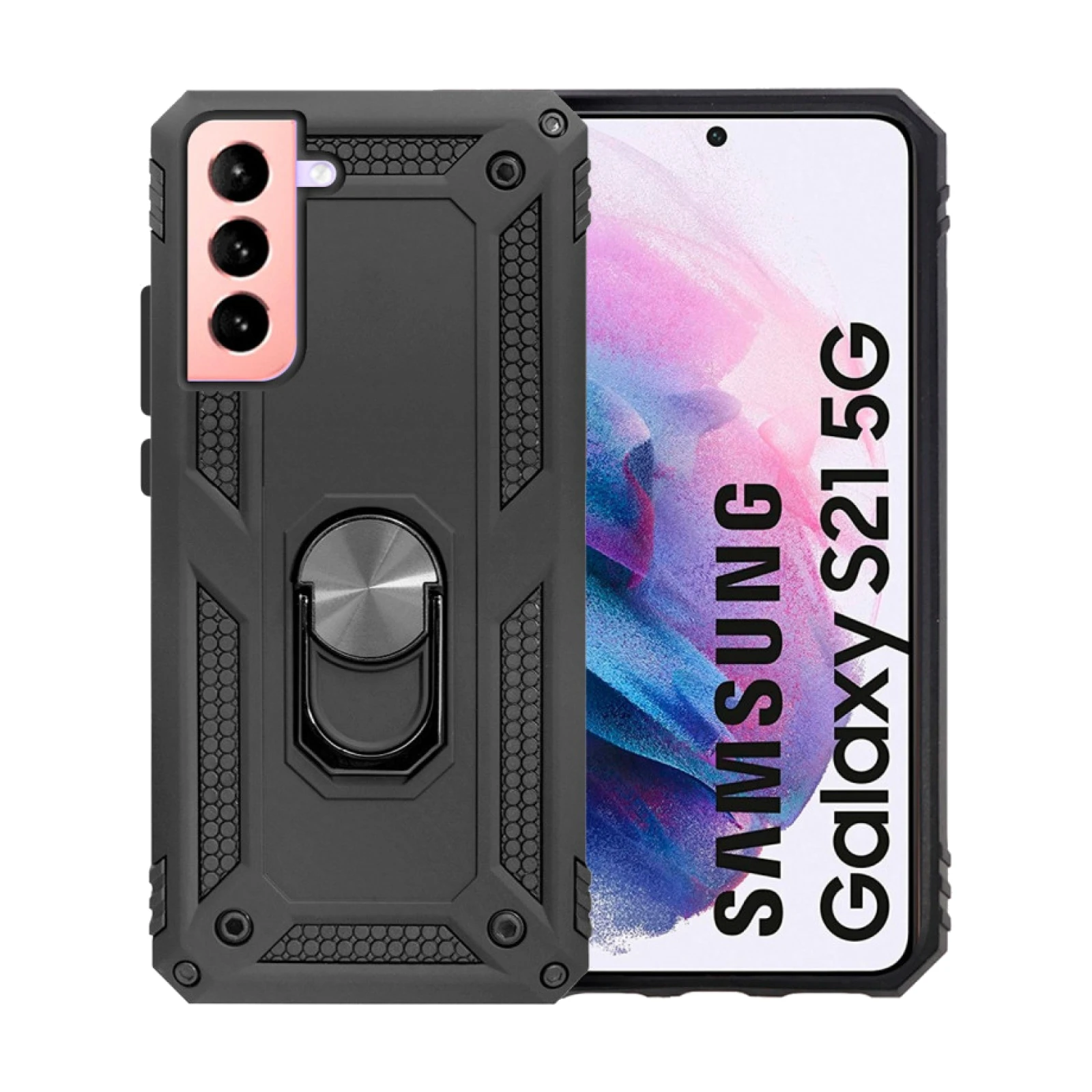 Funda Aluminio Antigolpe Samsung Galaxy S21 con Iman y Soporte de Anilla 360
