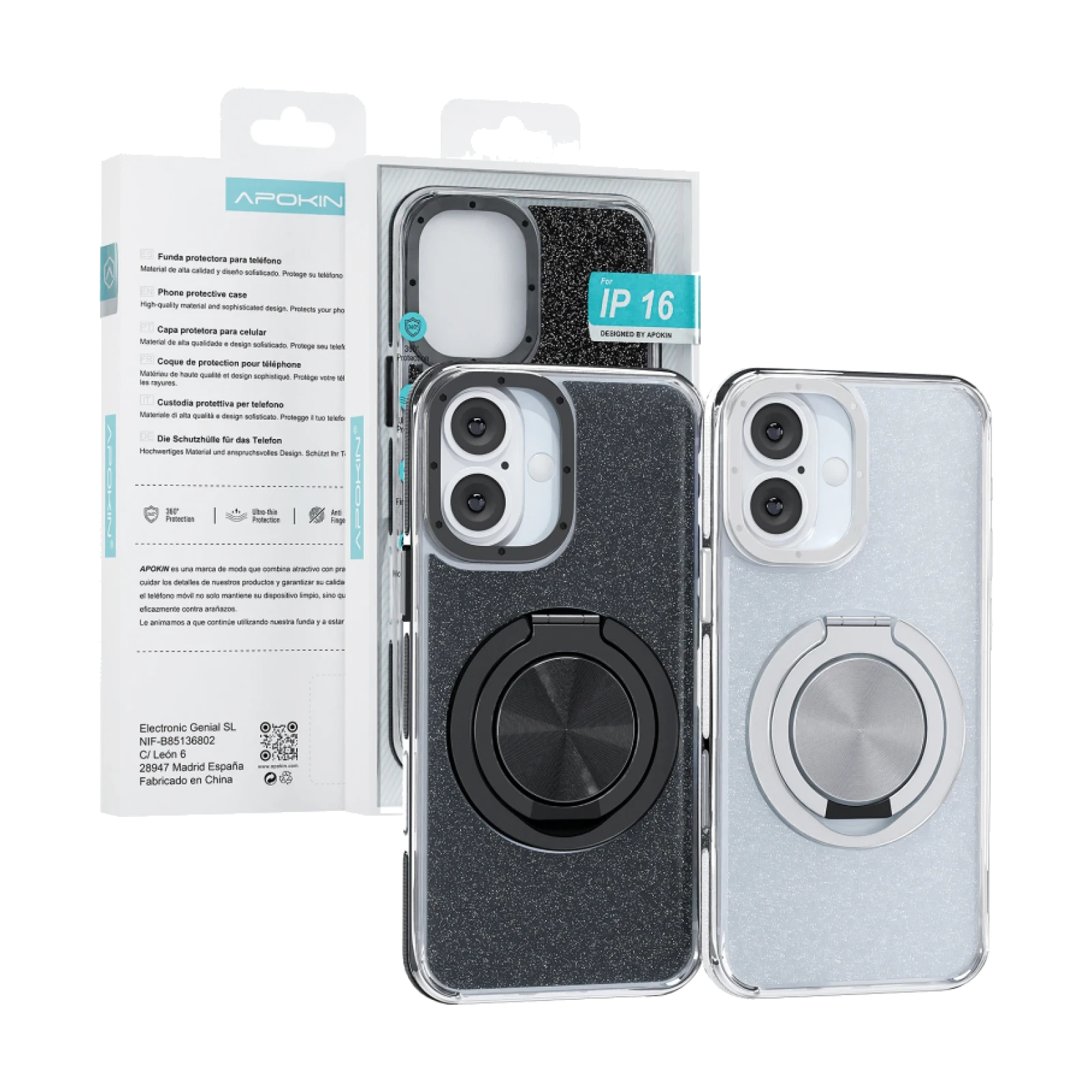 Funda Purpurina con Soporte 360 Apokin iPhone 16