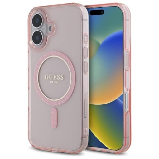 Funda Guess HC MagSafe IML Glitter Circle para iPhone 16 6,1" rosa